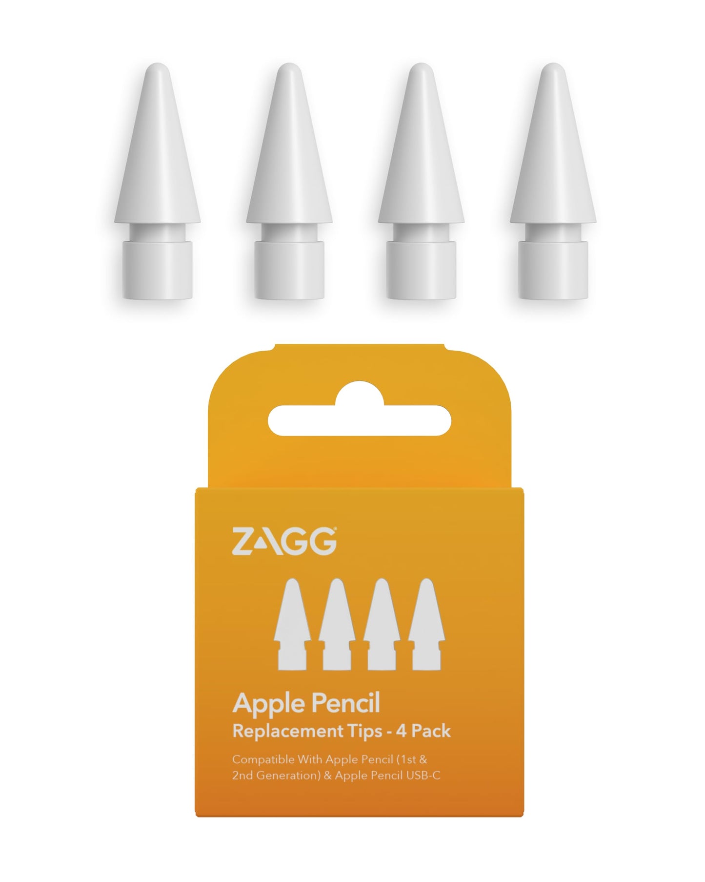 ZAGG Replacement Tips for Apple Pencil 1st Gen 2nd Gen & USB-C - Pack of 4 Smooth Writing Perfect Friction White