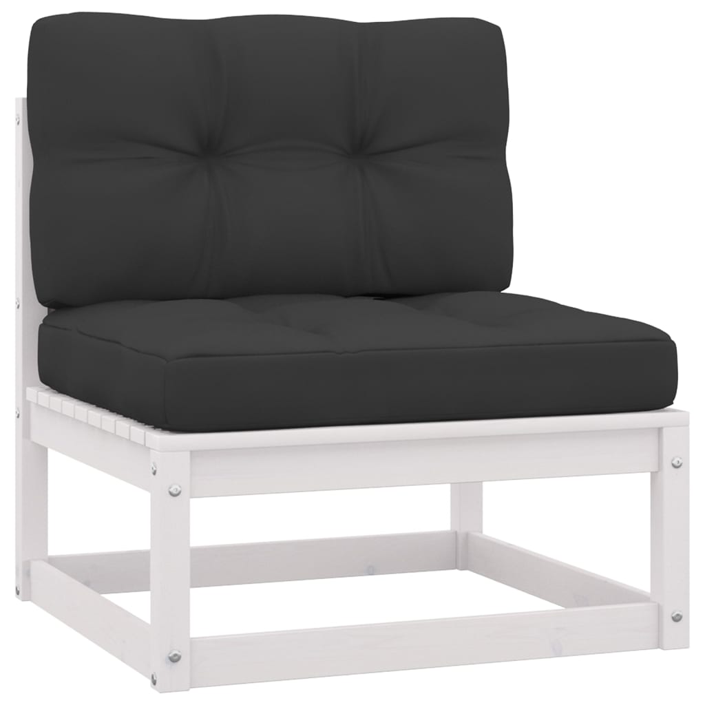 10 Piece Patio Lounge Set with Cushions White Solid Pinewood