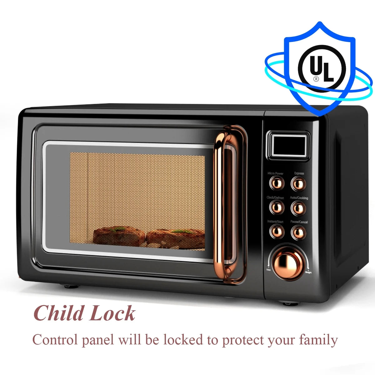 0.7 Cu.Ft Retro Countertop Microwave Oven 700W LED Display Glass Turntable Rose