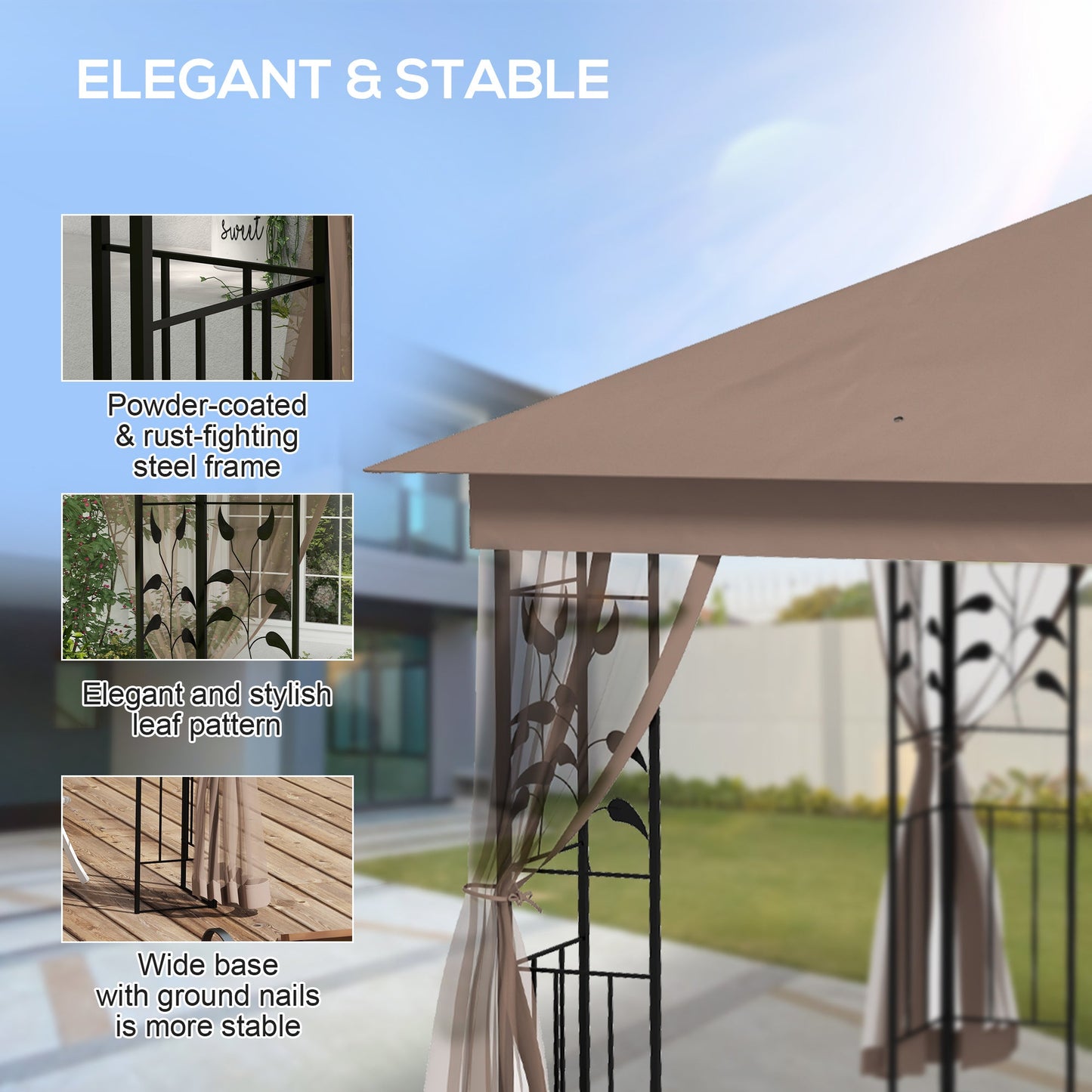 10' x 11.5' Metal Patio Gazebo, Double Roof Outdoor Gazebo Canopy Shelter