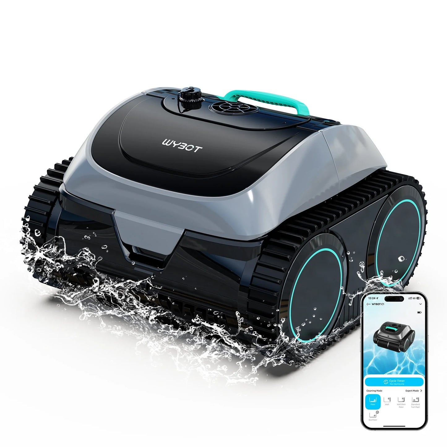 (2026 Upgrade) WYBOT C1 Pool Vacuum for Inground Pools, 4-in-1 Cordless Robotic Pool Cleaner - Green with Black