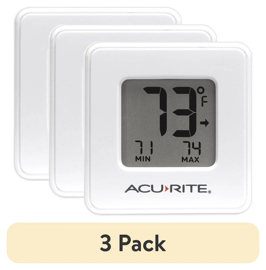 (3 Pack)  White Digital Indoor Thermometer with Compact Display, Battery-Powered, (1 X 3.75 X 6.25)