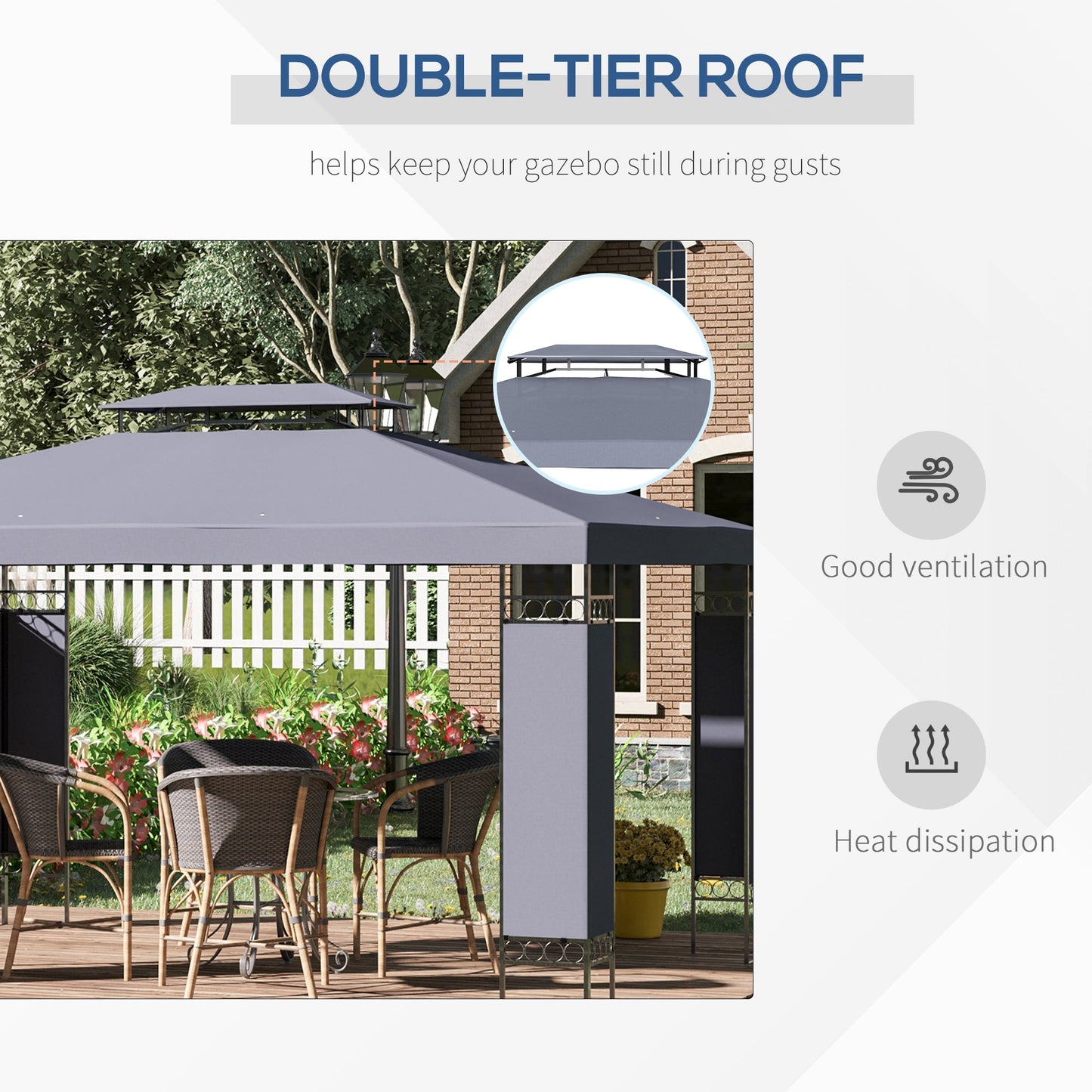 10' x 13' Patio Gazebo, Double Roof Outdoor Gazebo Canopy Shelter with Screen