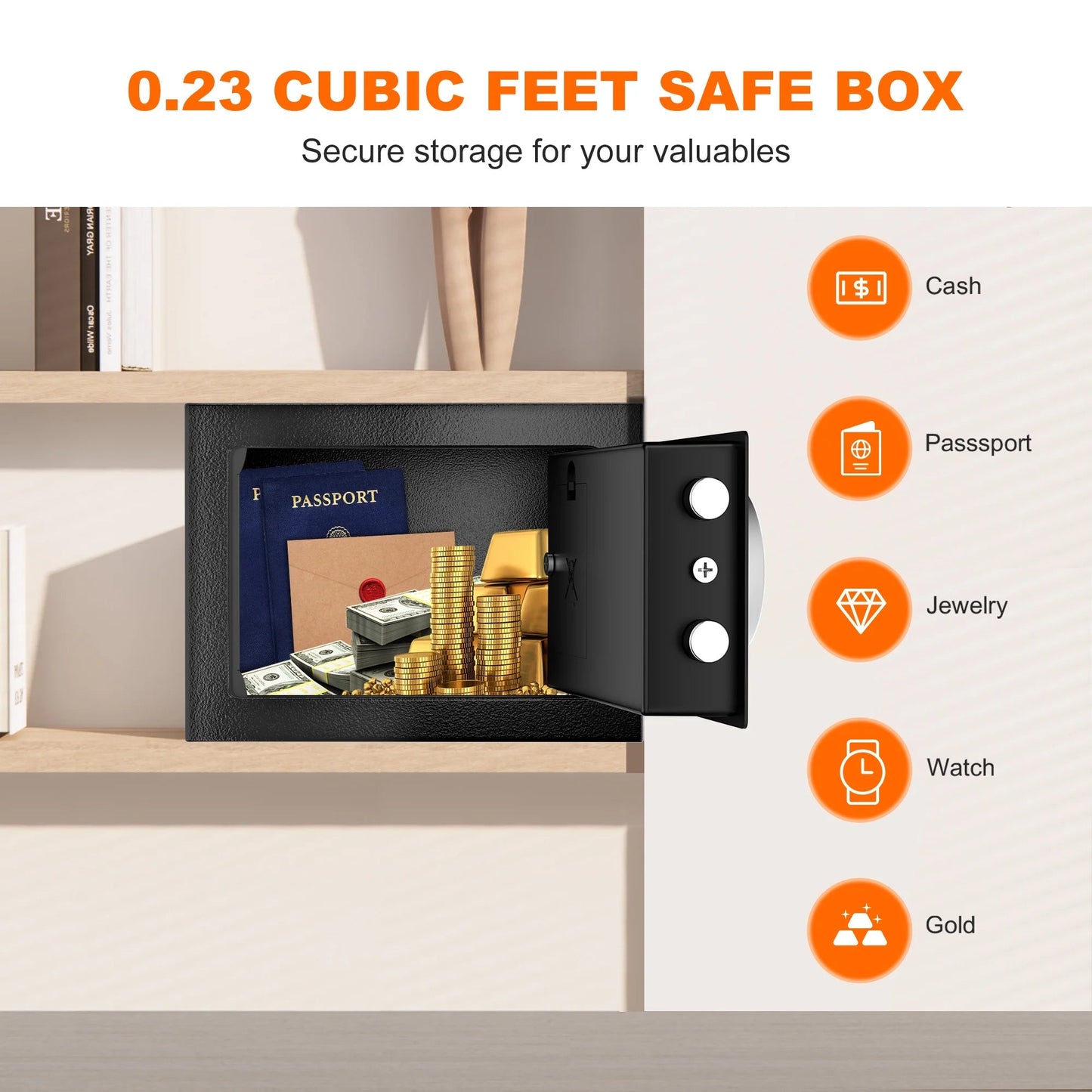 0.23 Cubic Feet Safe Electronic Digital Security Small Money Safe Box with Keypad Lock & Key Lock