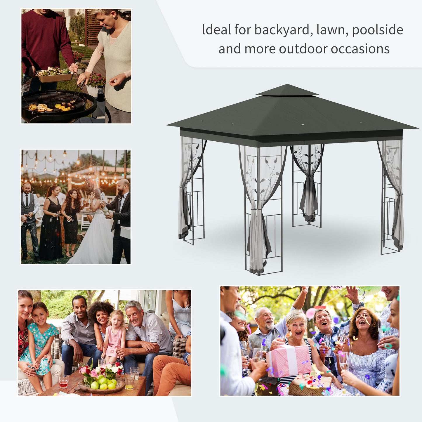 10' x 10' Metal Patio Gazebo, Double Roof Outdoor Gazebo Canopy Shelter with