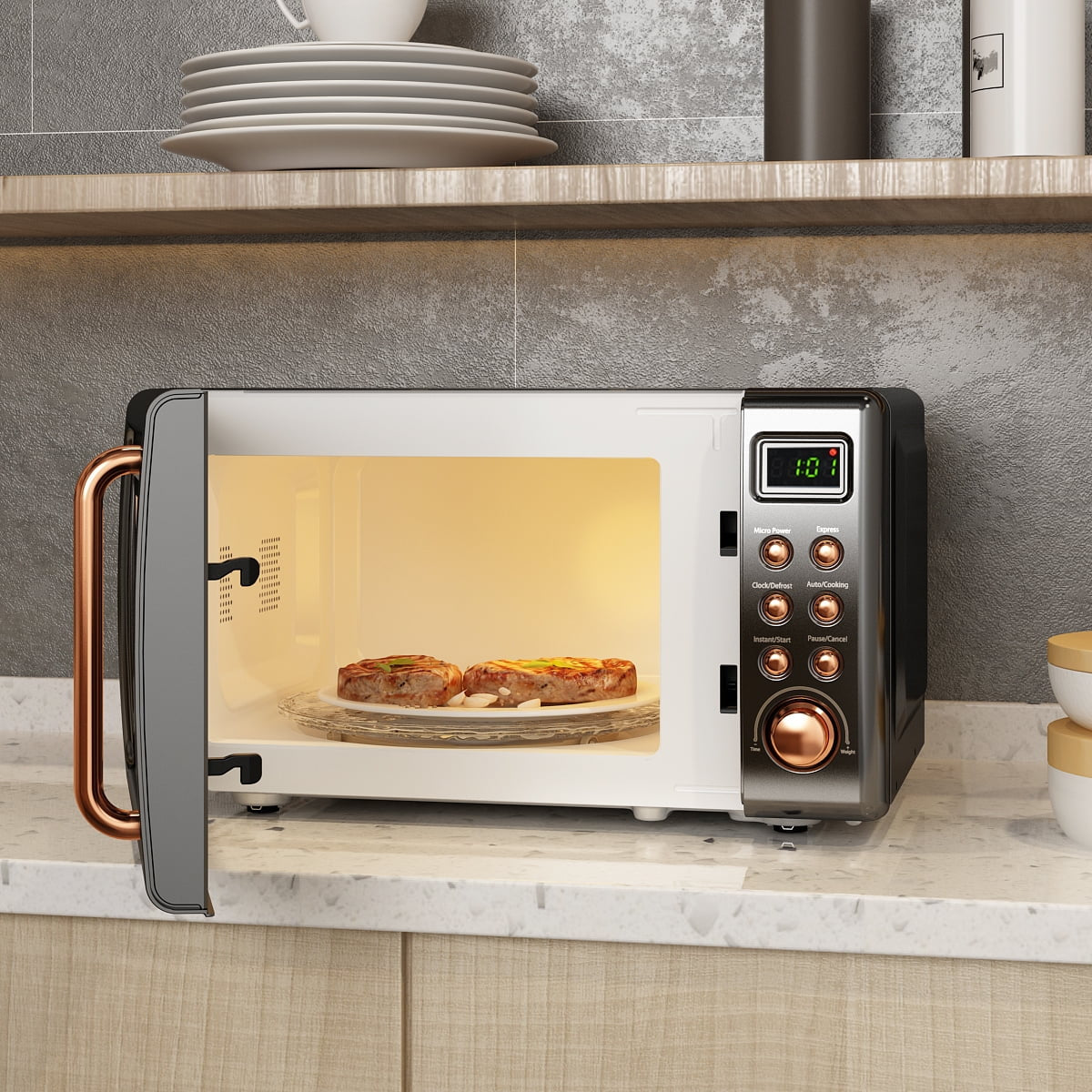 0.7 Cu.Ft Retro Countertop Microwave Oven 700W LED Display Glass Turntable Rose