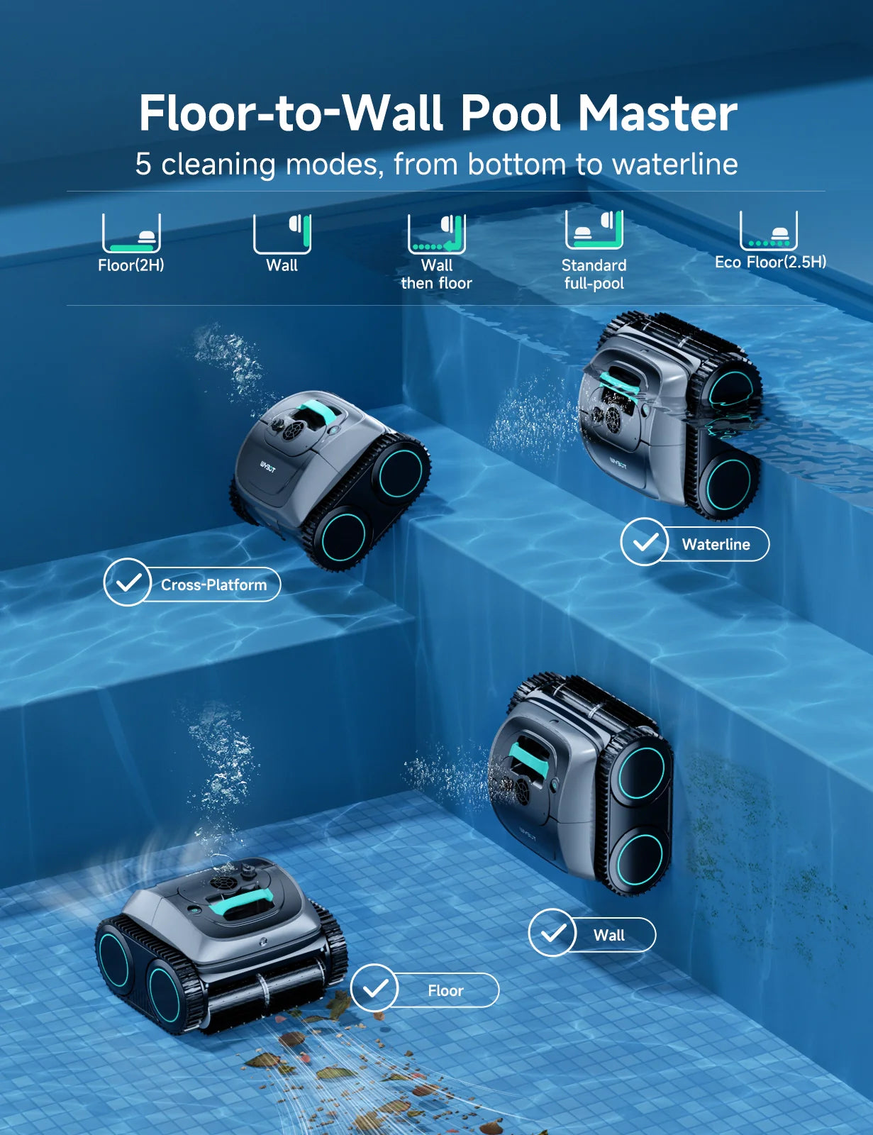 (2026 Upgrade) WYBOT C1 Pool Vacuum for Inground Pools, 4-in-1 Cordless Robotic Pool Cleaner - Green with Black