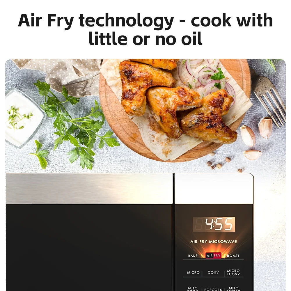 0.9 Cu Ft Air Fry Countertop Microwave, 900 Watts, Stainless Steel, New