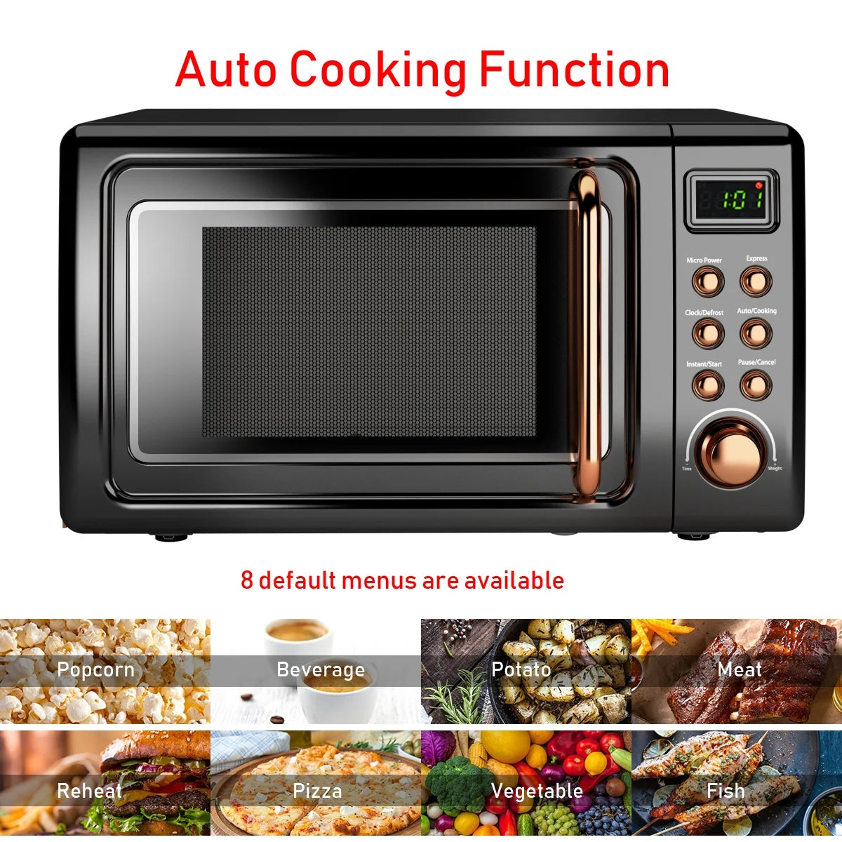 0.7 Cu.Ft Retro Countertop Microwave Oven 700W LED Display Glass Turntable Rose