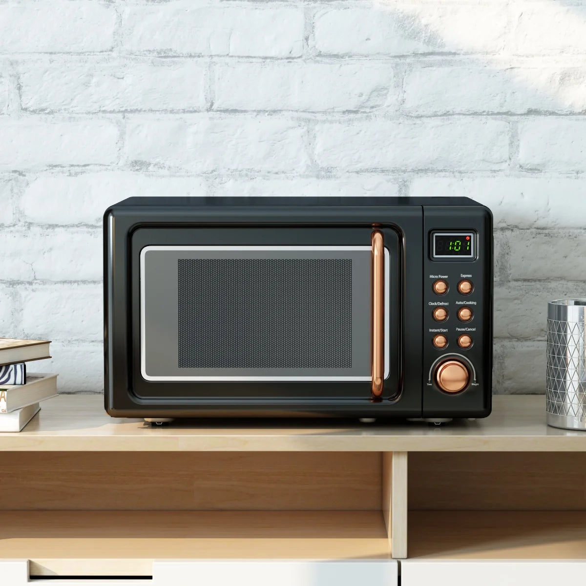 0.7 Cu.Ft Retro Countertop Microwave Oven 700W LED Display Glass Turntable Rose