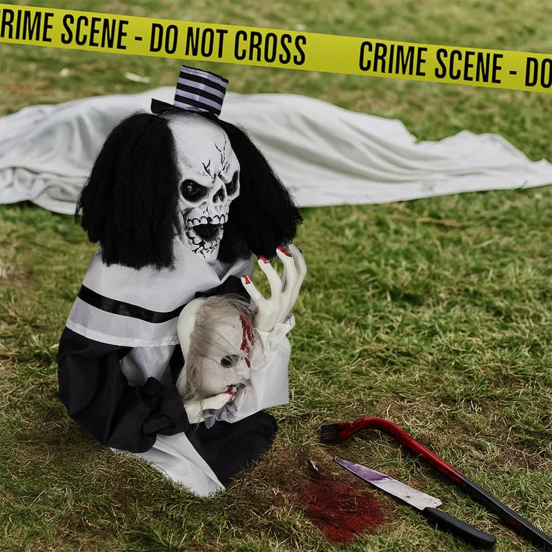 1.8Ft Halloween Decoration Scary Clown Sound-Actived Party Decor with Creepy Sound
