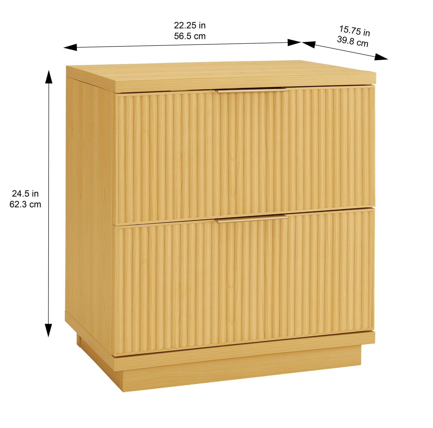 (2 Pack)  Lillian Fluted 2-Drawer Nightstand with USB, Natural Pine