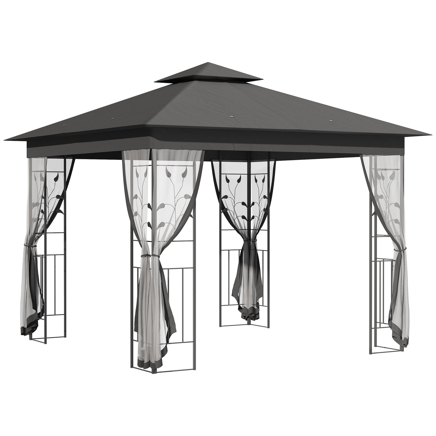 10' x 10' Metal Patio Gazebo, Double Roof Outdoor Gazebo Canopy Shelter with