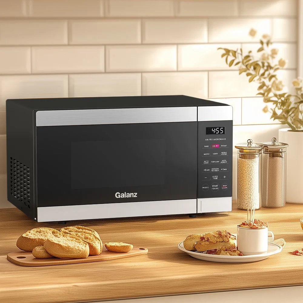 0.9 Cu Ft Air Fry Countertop Microwave, 900 Watts, Stainless Steel, New