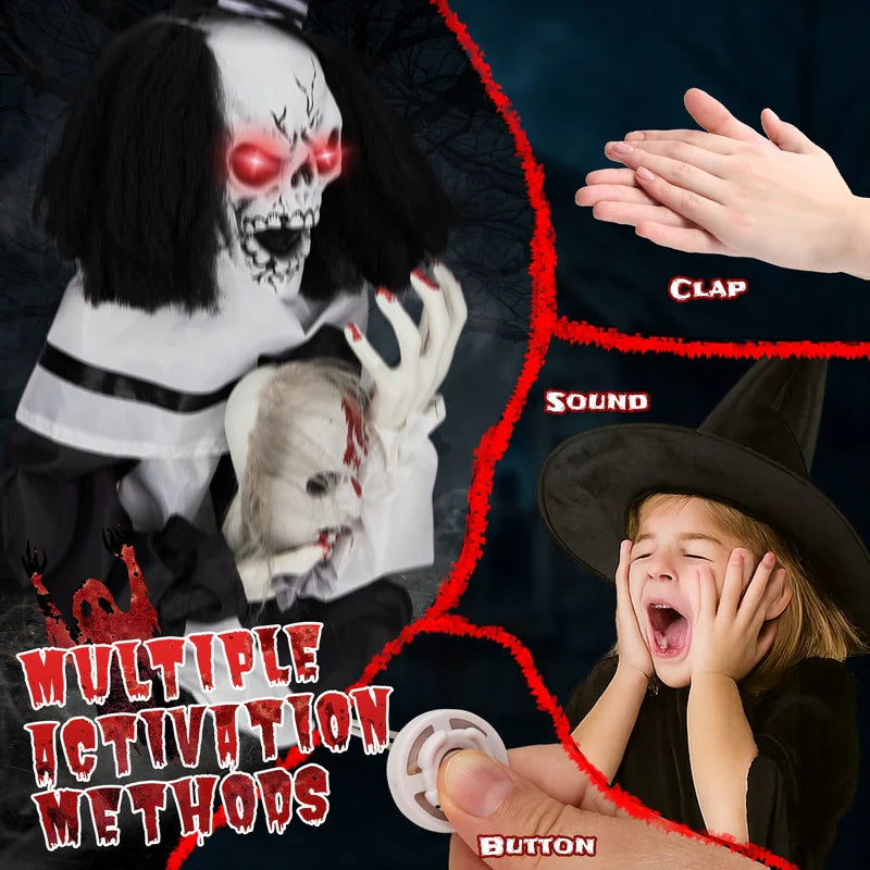 1.8Ft Halloween Decoration Scary Clown Sound-Actived Party Decor with Creepy Sound