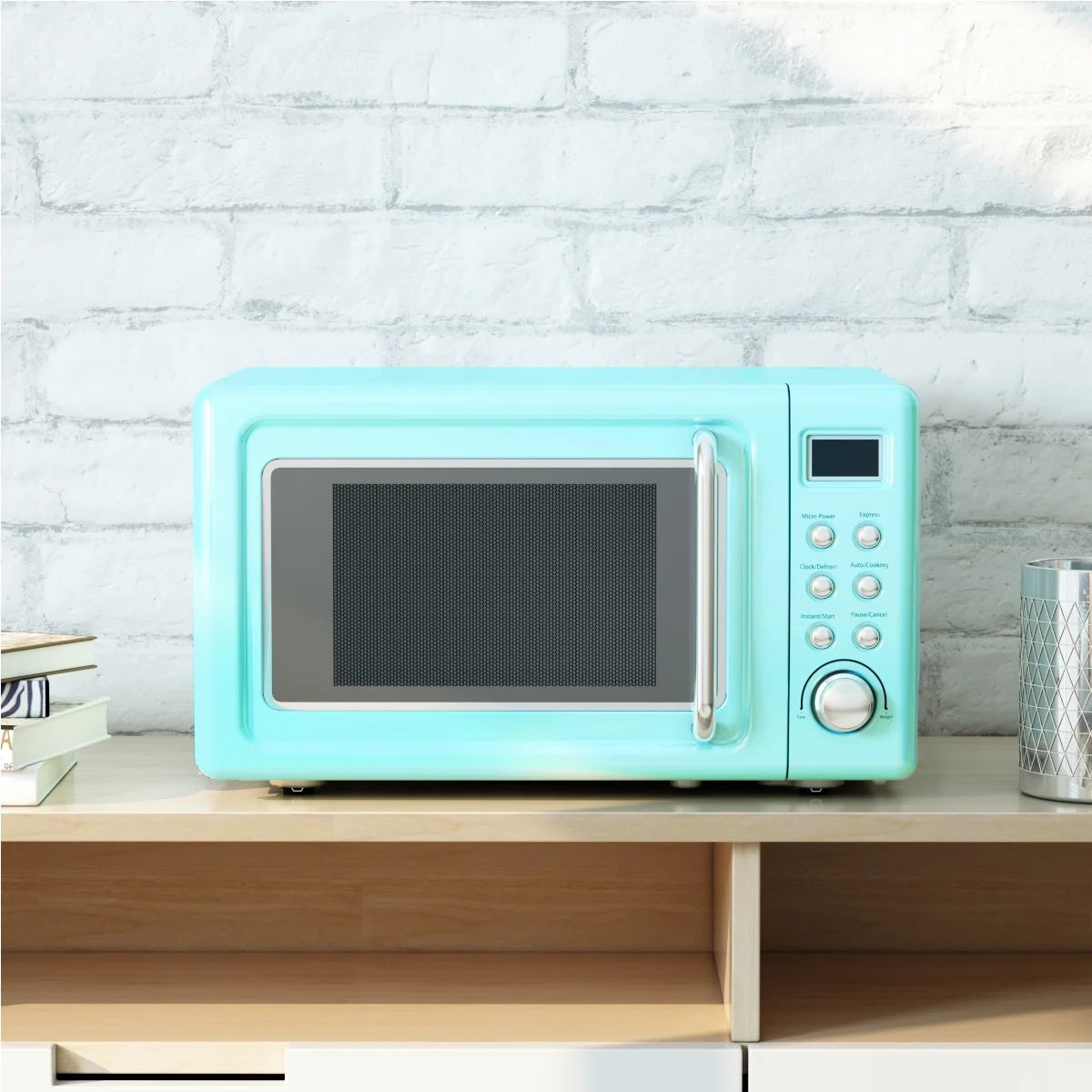 0.7Cu.Ft Retro Countertop Microwave Oven 700W LED Display Glass Turntable Green