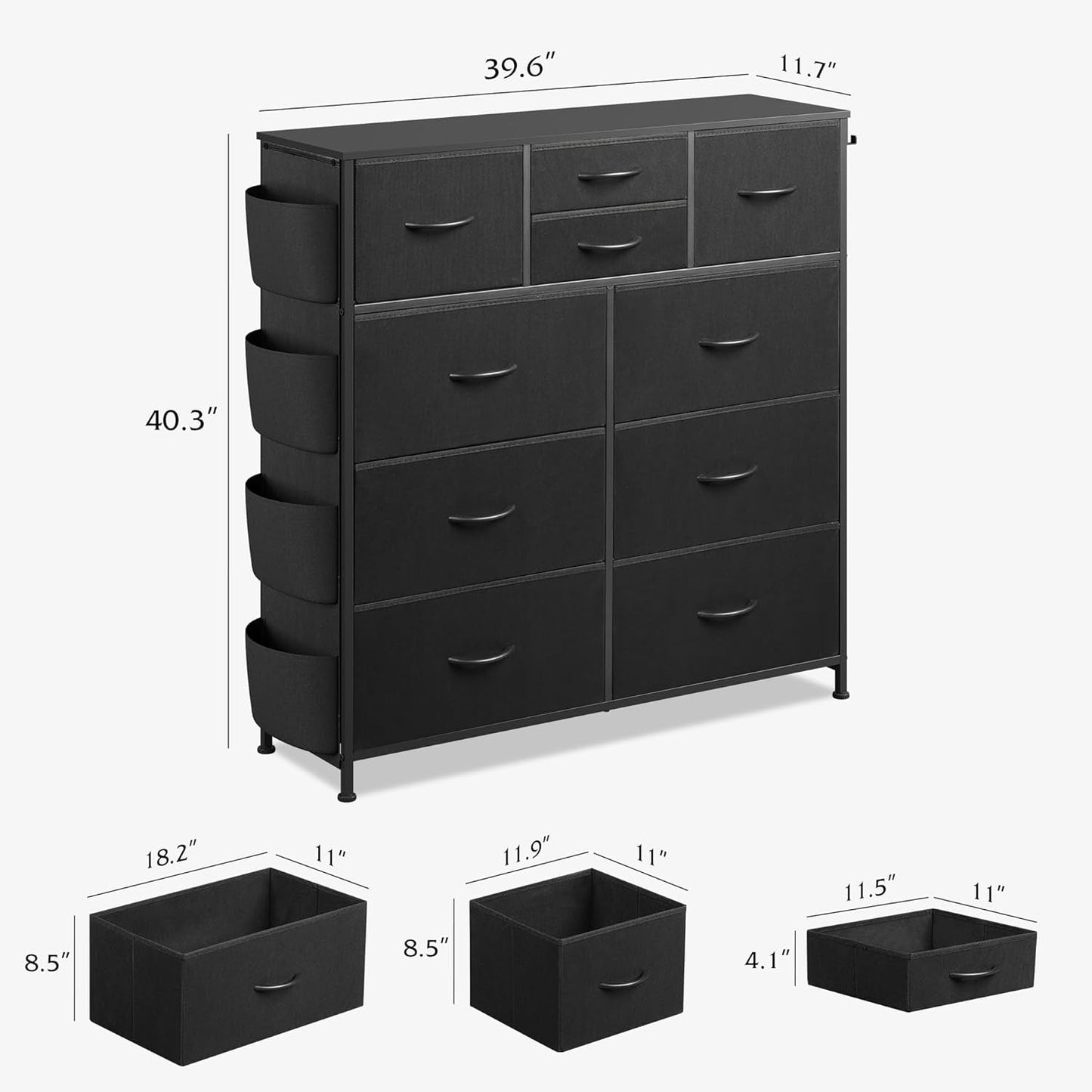 10 Drawer Dresser with Black Finish for Bedroom Storage