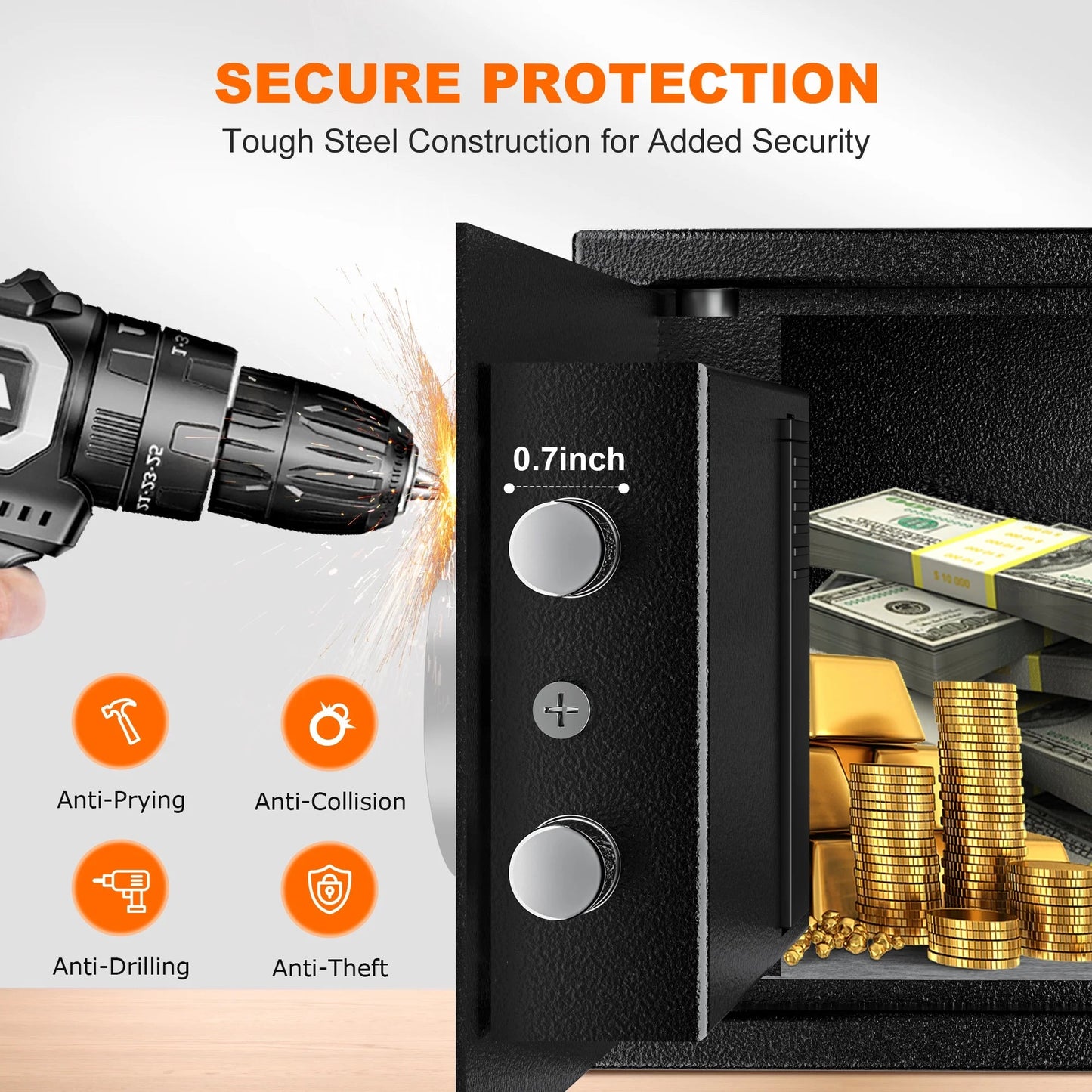 0.23 Cubic Feet Safe Electronic Digital Security Small Money Safe Box with Keypad Lock & Key Lock