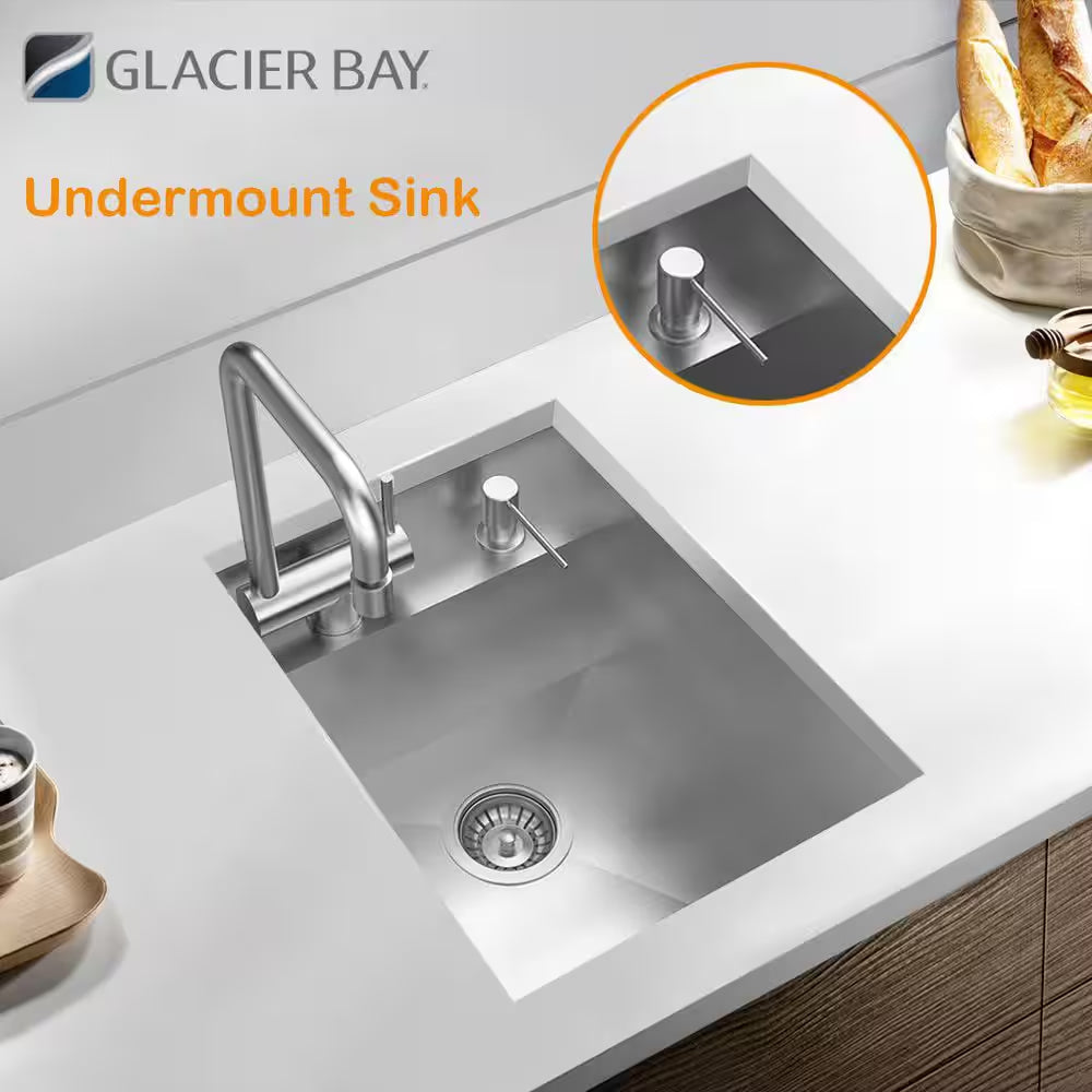 Zero Radius 15 In. Undermount 18G Stainless Steel Single Bowl Workstation Bar Sink with Folding Faucet
