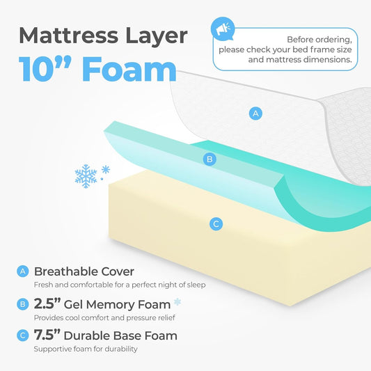 10 Inch Cooling Gel Memory Foam Mattress for Comfort