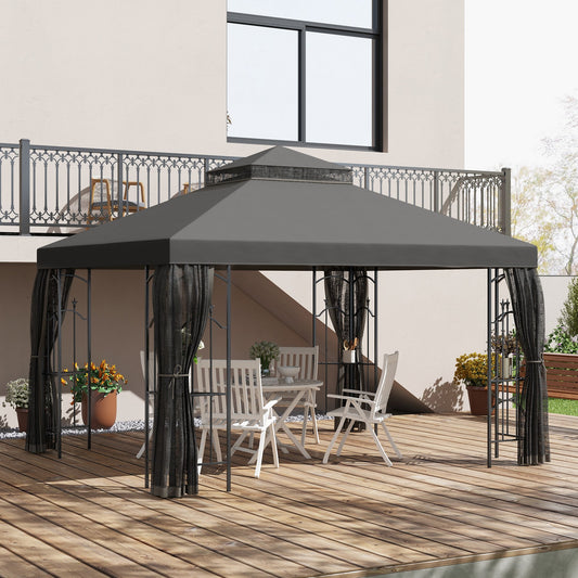10x12 Gazebo with Shelves, Double Roof, and Netting for Outdoor Use, Perfect
