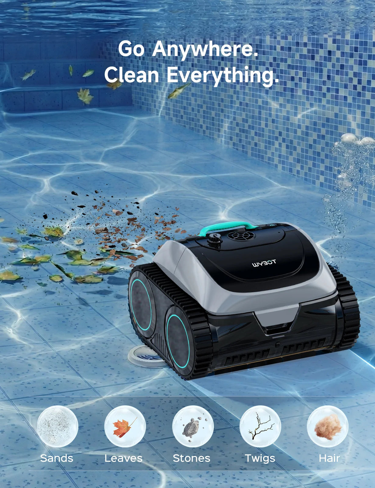 (2026 Upgrade) WYBOT C1 Pool Vacuum for Inground Pools, 4-in-1 Cordless Robotic Pool Cleaner - Green with Black
