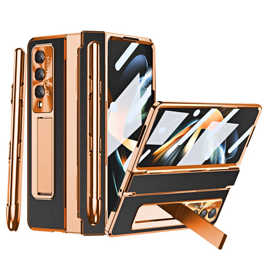 YQODSZ for Samsung Galaxy Z Fold 3 Case with S Pen & Pastable Pen Holder One-Piece Design Z Fold 3 Case with Hinge Protection Built-in Screen Protector Luxury Leather Slim Case for Z Fold 3 Black