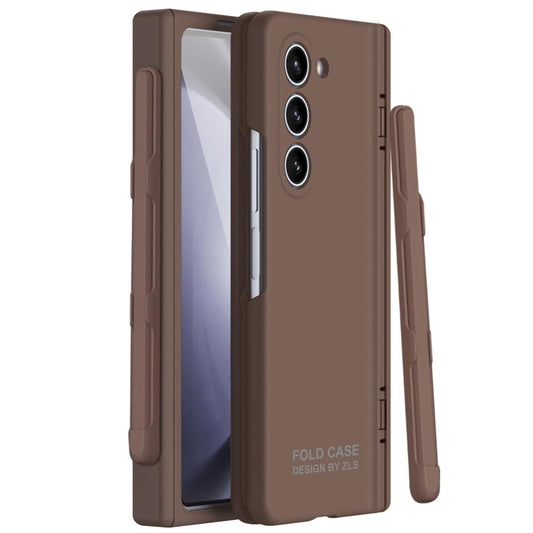 YQODSZ for Samsung Galaxy Z Fold 5 Case with S Pen Holder & Stylus Z Fold 5 5g Slim Case with Hinge Protection Built in Screen Protector Matte PC Protective Cover Case for Samsung Z Fold 5 Coffee