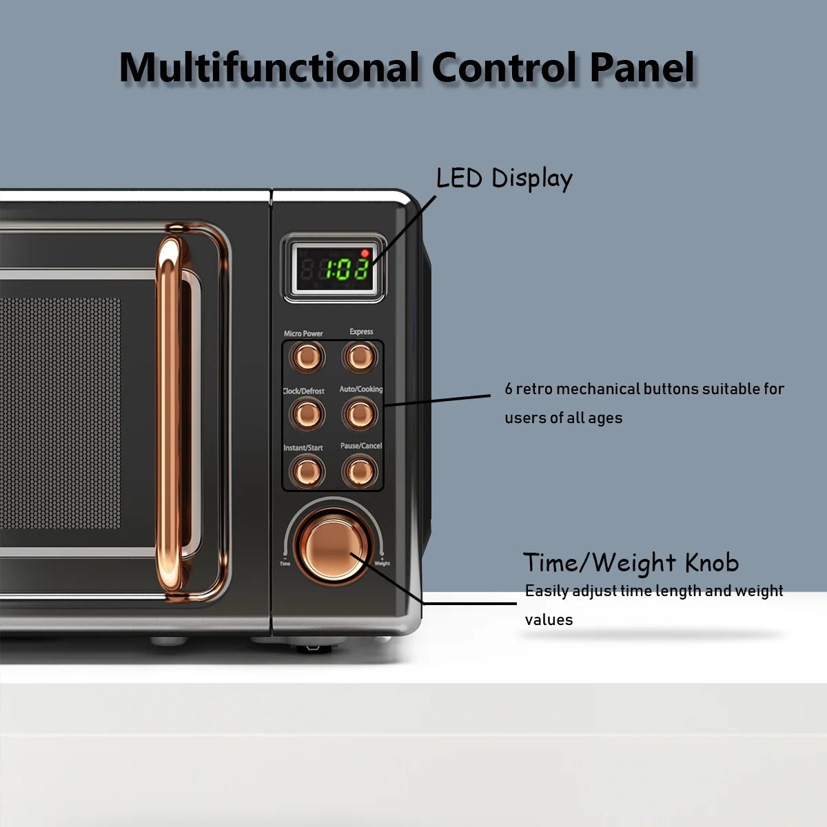0.7 Cu.Ft Retro Countertop Microwave Oven 700W LED Display Glass Turntable Rose