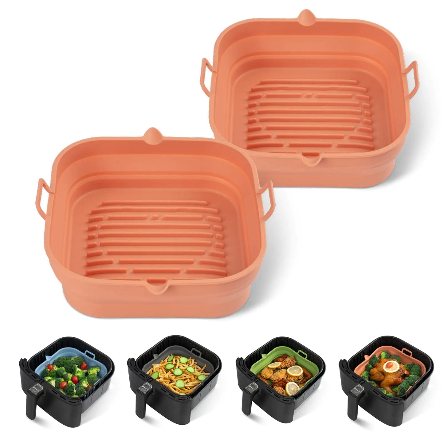 [2 Pack] Silicone Air Fryer Liners Square - Reusable Airfryer Silicone Basket -