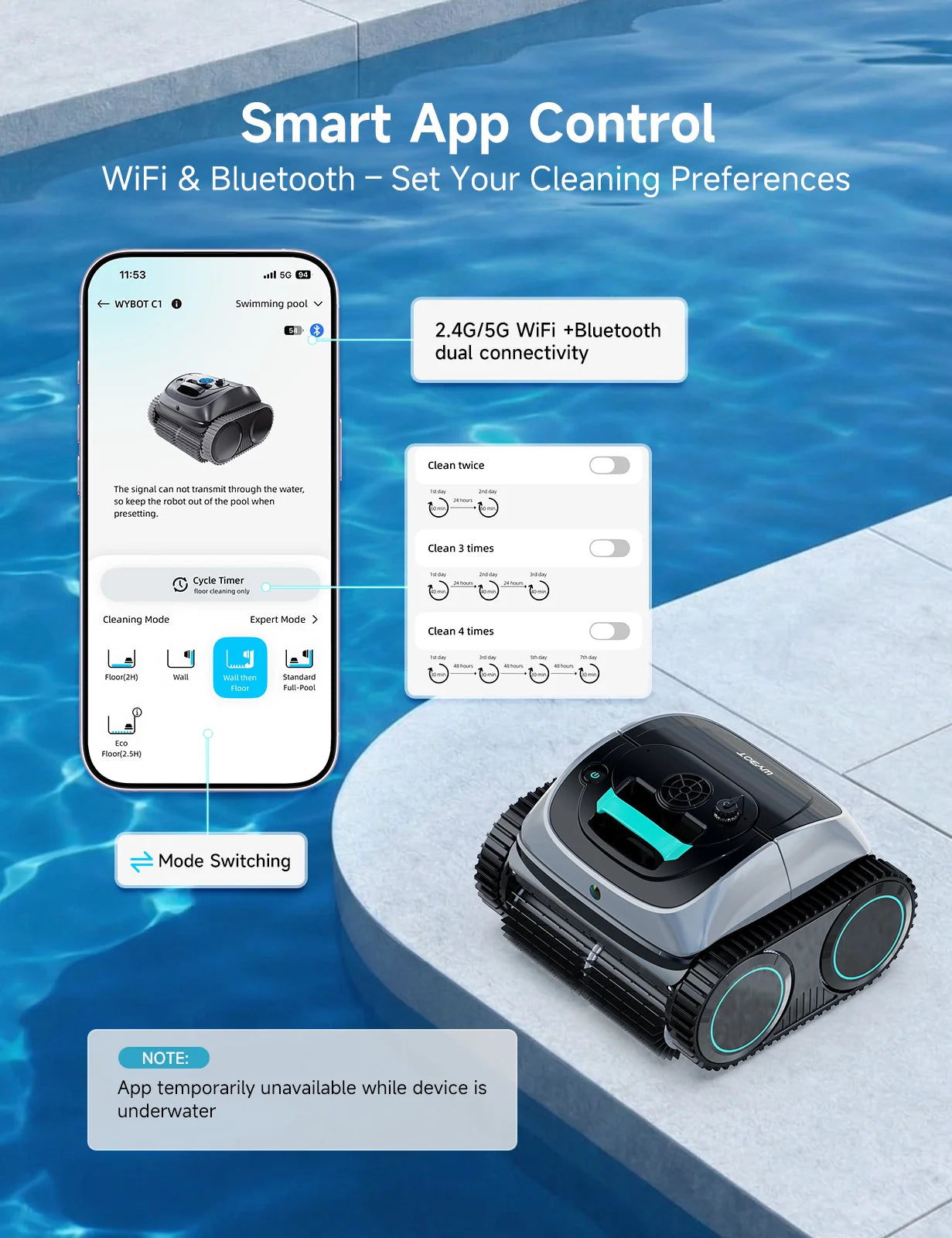 (2026 Upgrade) WYBOT C1 Pool Vacuum for Inground Pools, 4-in-1 Cordless Robotic Pool Cleaner - Green with Black