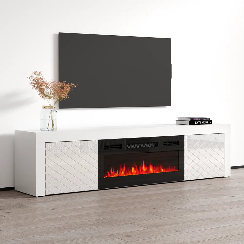 Dia BL-EF Floating Fireplace TV Stand for Tvs up to 80", Modern High Gloss 71" Entertainment Center, Wall Mounted Electric Fireplace TV Media Console with Storage Cabinets