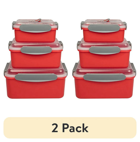 (2 Pack) Microwave Meal Prep Containers - Set of 3 Nesting Microwave Meal Prep