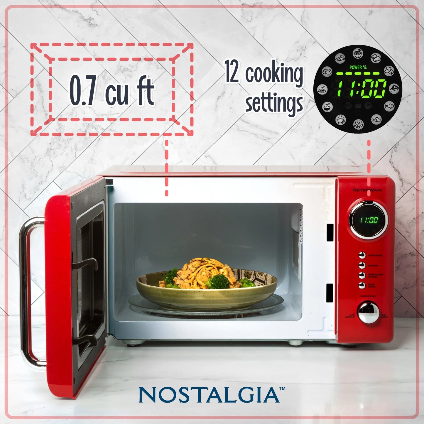 0.7 Cu Ft Retro Microwave Oven, 700W Countertop Microwave Oven with Digital