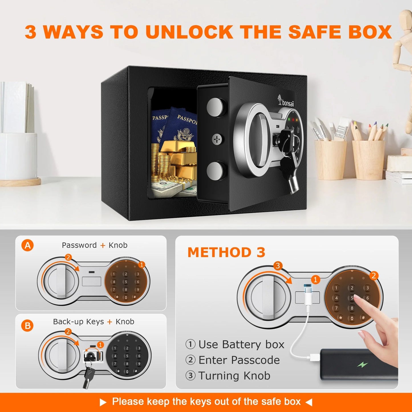 0.23 Cubic Feet Safe Electronic Digital Security Small Money Safe Box with Keypad Lock & Key Lock