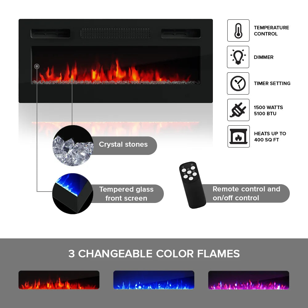 Dia BL-EF Floating Fireplace TV Stand for Tvs up to 80", Modern High Gloss 71" Entertainment Center, Wall Mounted Electric Fireplace TV Media Console with Storage Cabinets