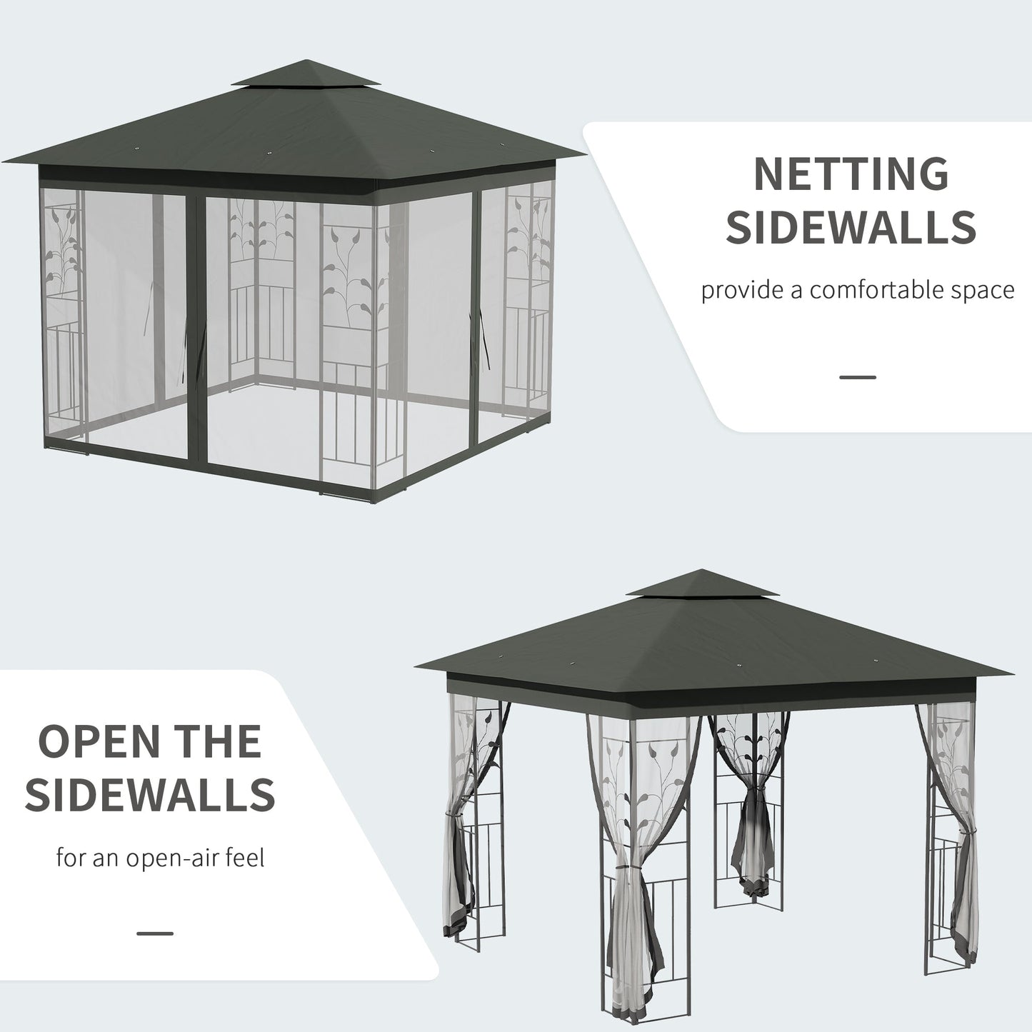 10' x 10' Metal Patio Gazebo, Double Roof Outdoor Gazebo Canopy Shelter with