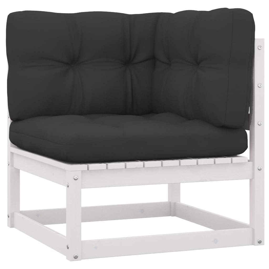 10 Piece Patio Lounge Set with Cushions White Solid Pinewood