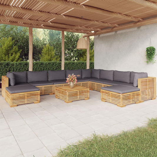 11 Piece Patio Lounge Set with Cushions Solid Wood Teak
