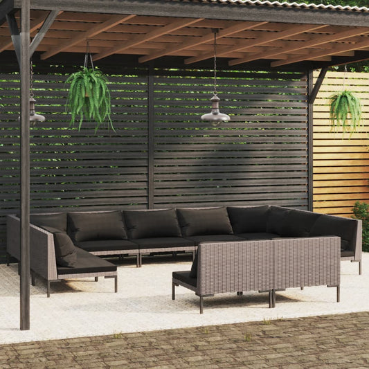11 Piece Patio Lounge Set with Cushions Poly Rattan Dark Gray
