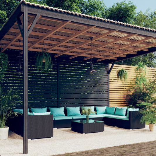 11 Piece Patio Lounge Set with Cushions Poly Rattan Black