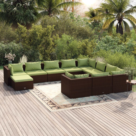 11 Piece Patio Lounge Set with Cushions Poly Rattan Brown