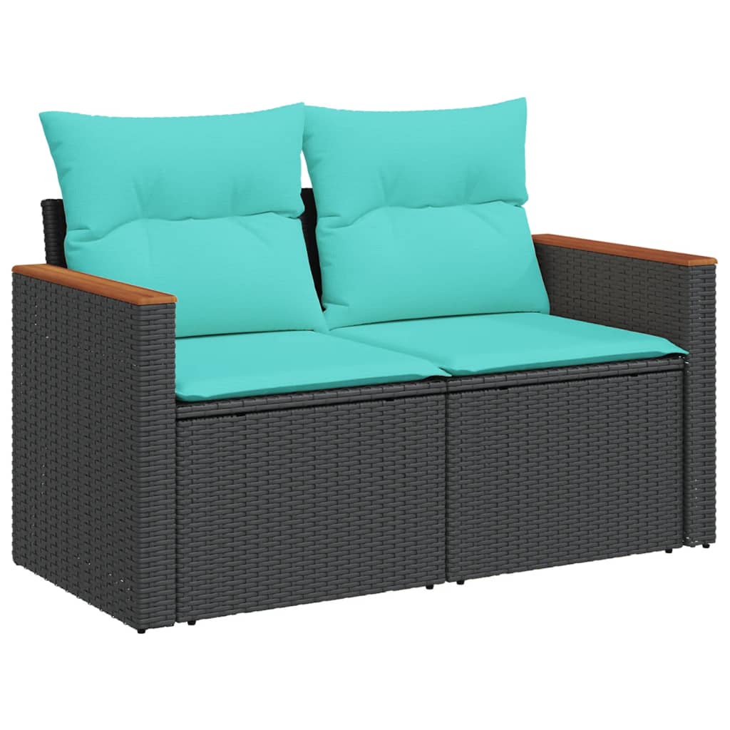 10 Piece Patio Sofa Set with Cushions Black Poly Rattan