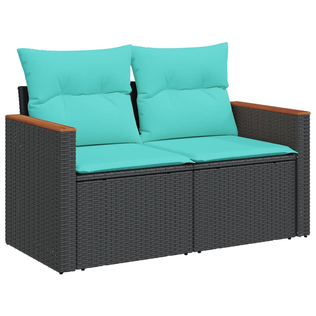 10 Piece Patio Sofa Set with Cushions Black Poly Rattan
