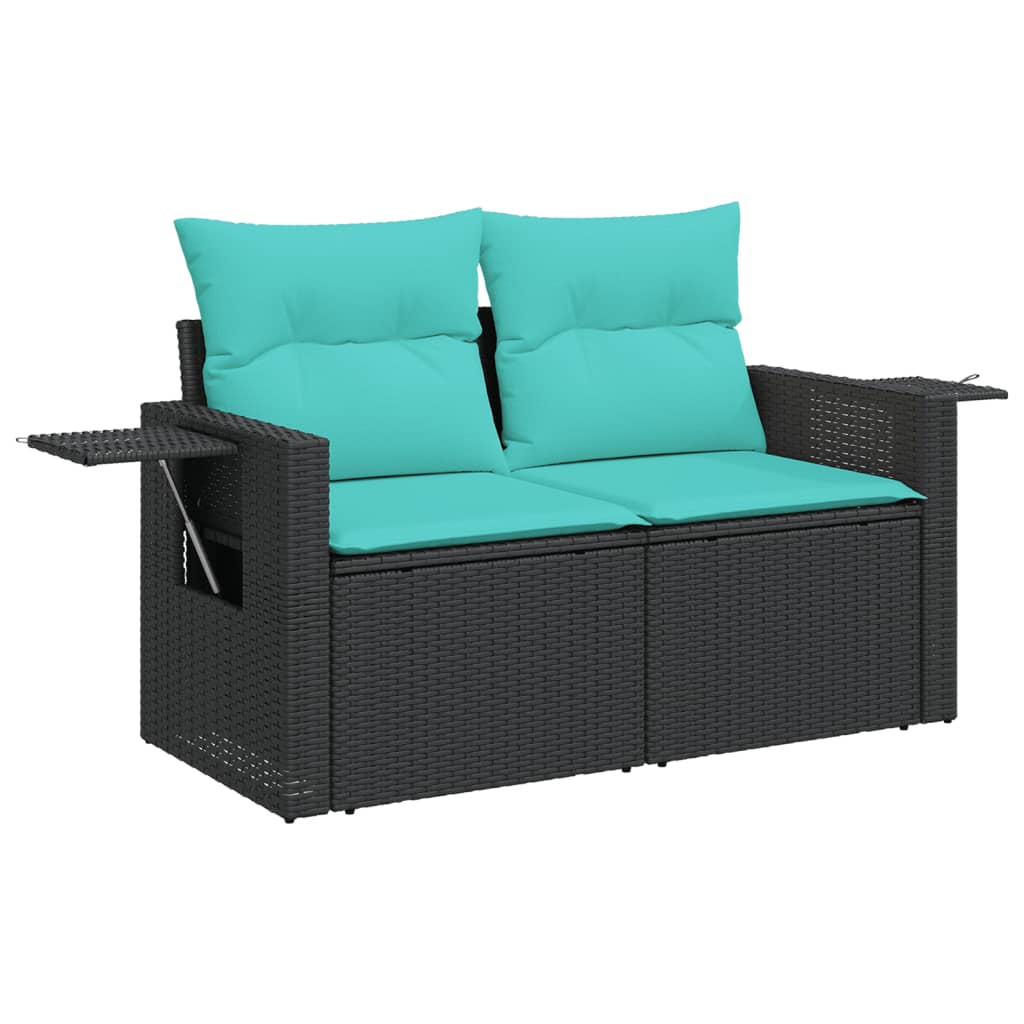10 Piece Patio Sofa Set with Cushions Black Poly Rattan