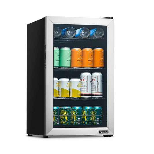 100 Can Beverage Refrigerator Cooler, Freestanding Mini Fridge in Stainless Steel