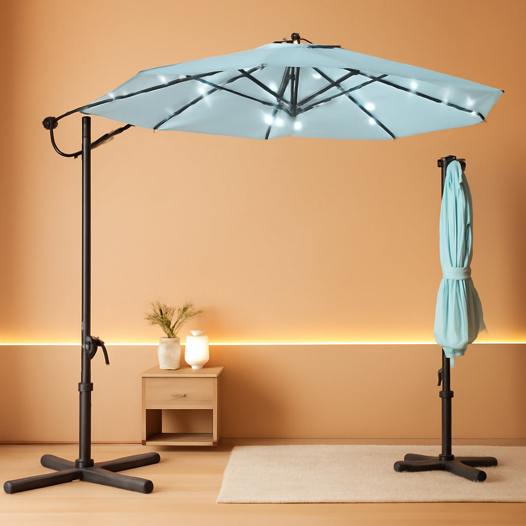10 Foot Solar LED Cantilever Patio Umbrella with 360 Degree Rotation and