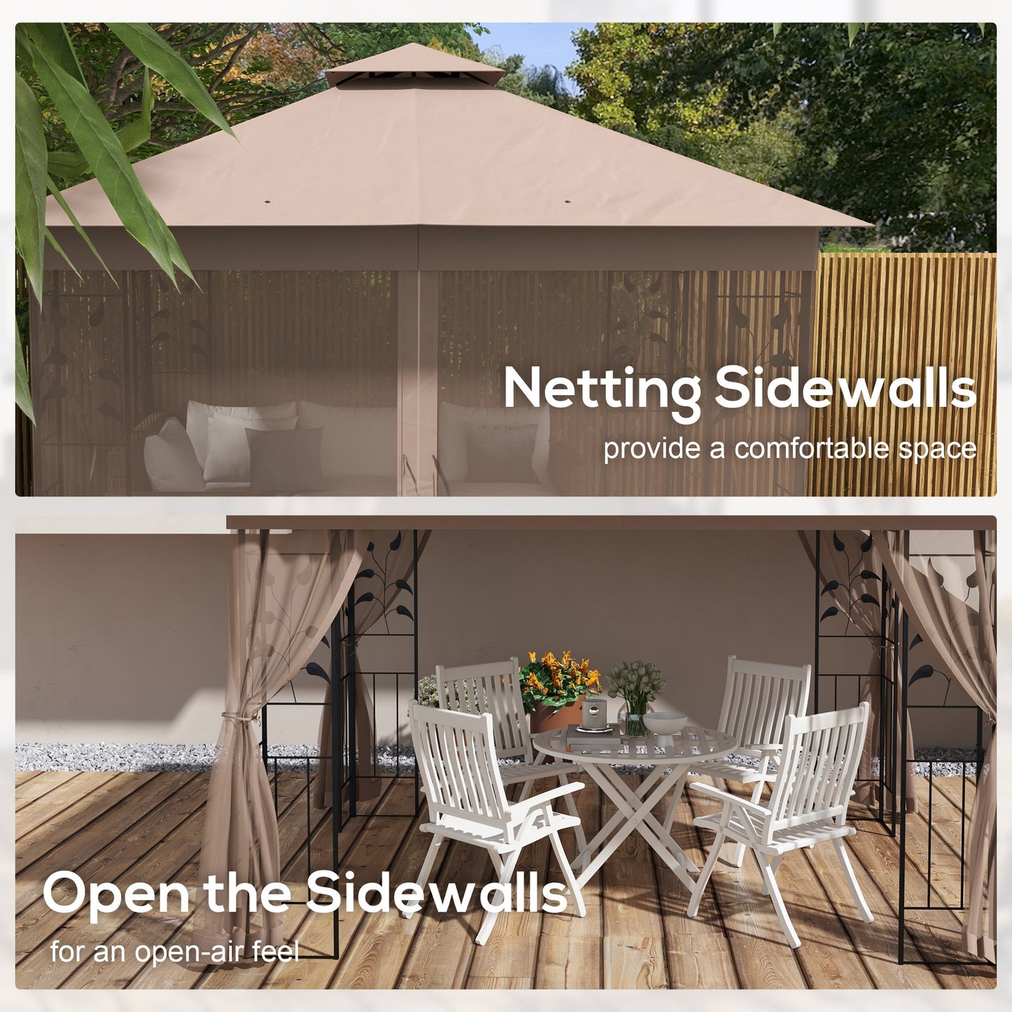 10' x 11.5' Metal Patio Gazebo, Double Roof Outdoor Gazebo Canopy Shelter