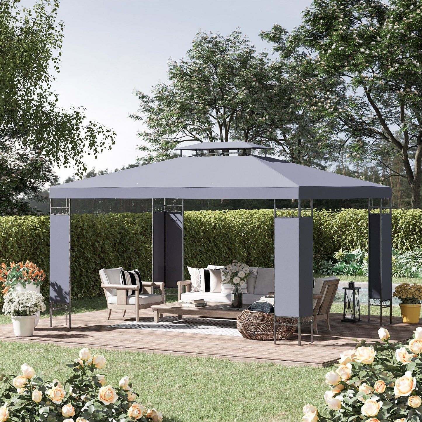 10' x 13' Patio Gazebo, Double Roof Outdoor Gazebo Canopy Shelter with Screen