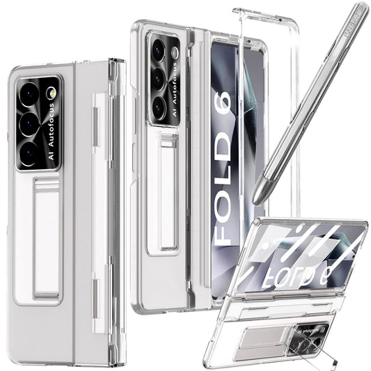 YQODSZ for Samsung Galaxy Z Fold 6 Case with S Pen Holder & Stylus Z Fold 6 5g Transparent Clear Case with Hinge Protection Screen Protector Kickstand Protective Case Cover for Z Fold 6 2024 Clear